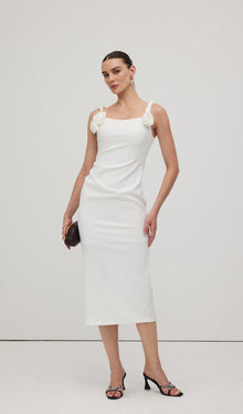 Solid Flower Sleeveless Midi Dress