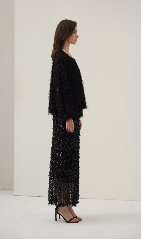 Black Feather Midi Skirt