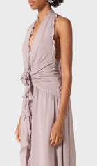 Halter Ruffles Rose Decoration Maxi Dress