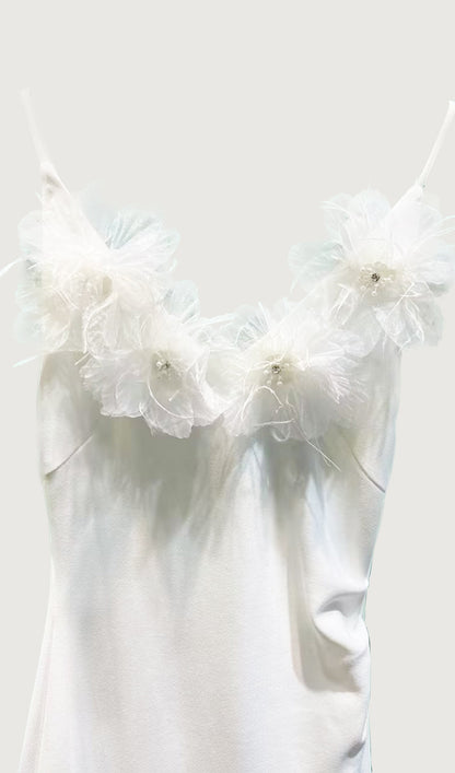 Feather Trim Slip Midi Dress