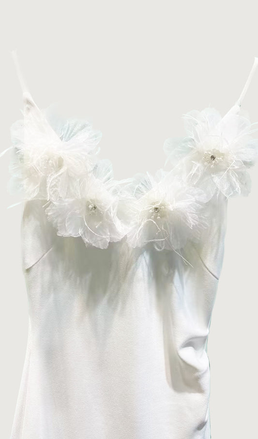 Feather Trim Slip Midi Dress