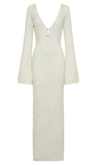 Crochet Fishtail Flare Sleeve Maxi Dress