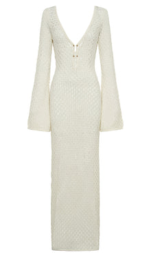 Crochet Fishtail Flare Sleeve Maxi Dress