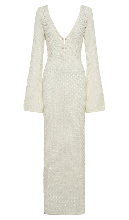Crochet Fishtail Flare Sleeve Maxi Dress