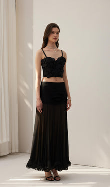 Ruffled Chiffon Maxi Skirt Black