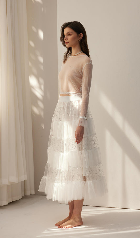 Lace Pleated Panel Skirt