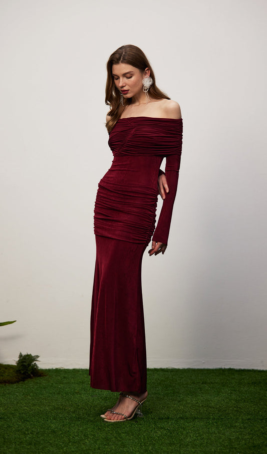 Jersey Draped Off-shoulder Maxi Dress