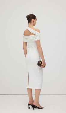 Asymmetric Off Shoulder Midi Dress