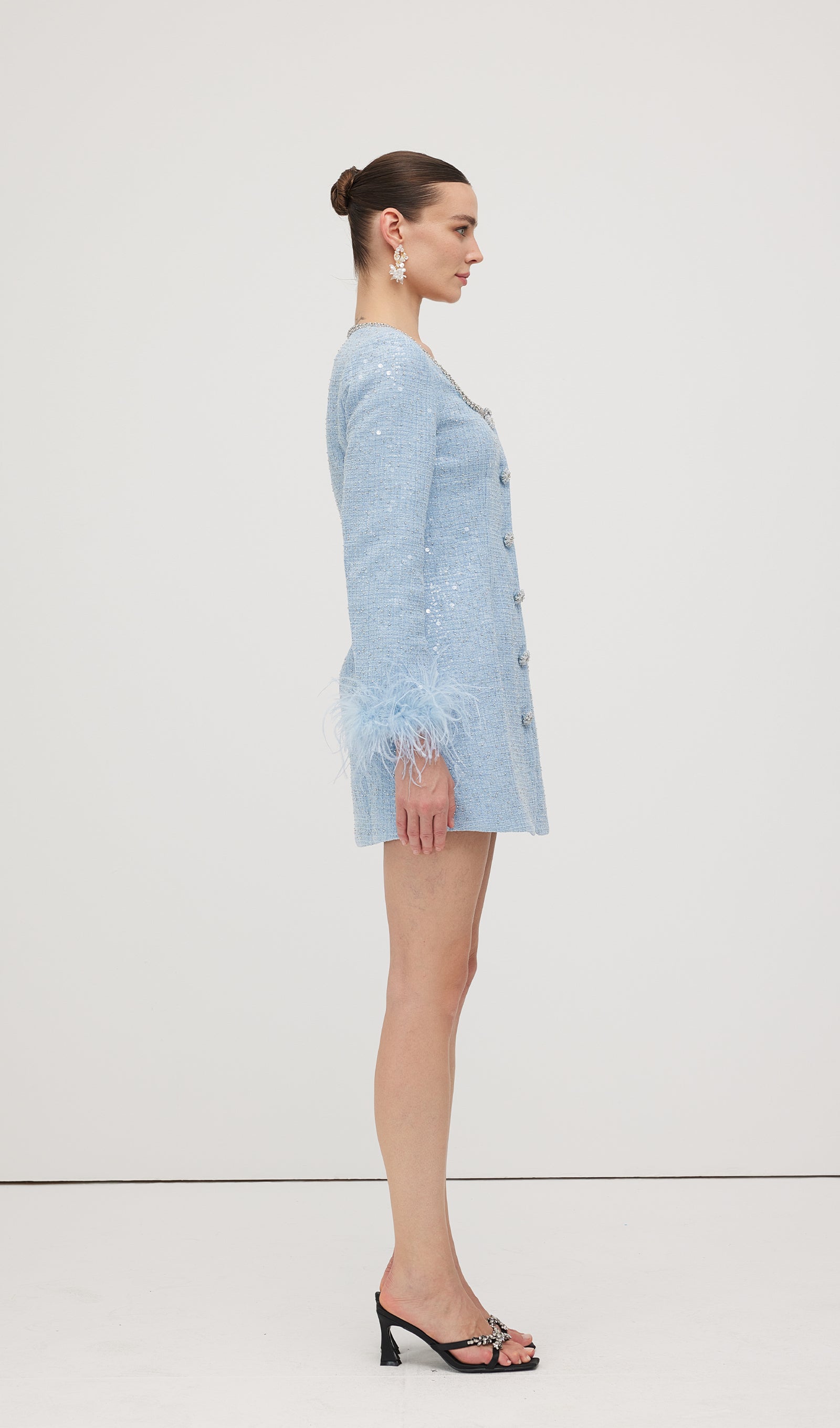 Sequin Boucle Feather Mini Dress