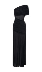 One Shoulder Mesh Maxi Dress