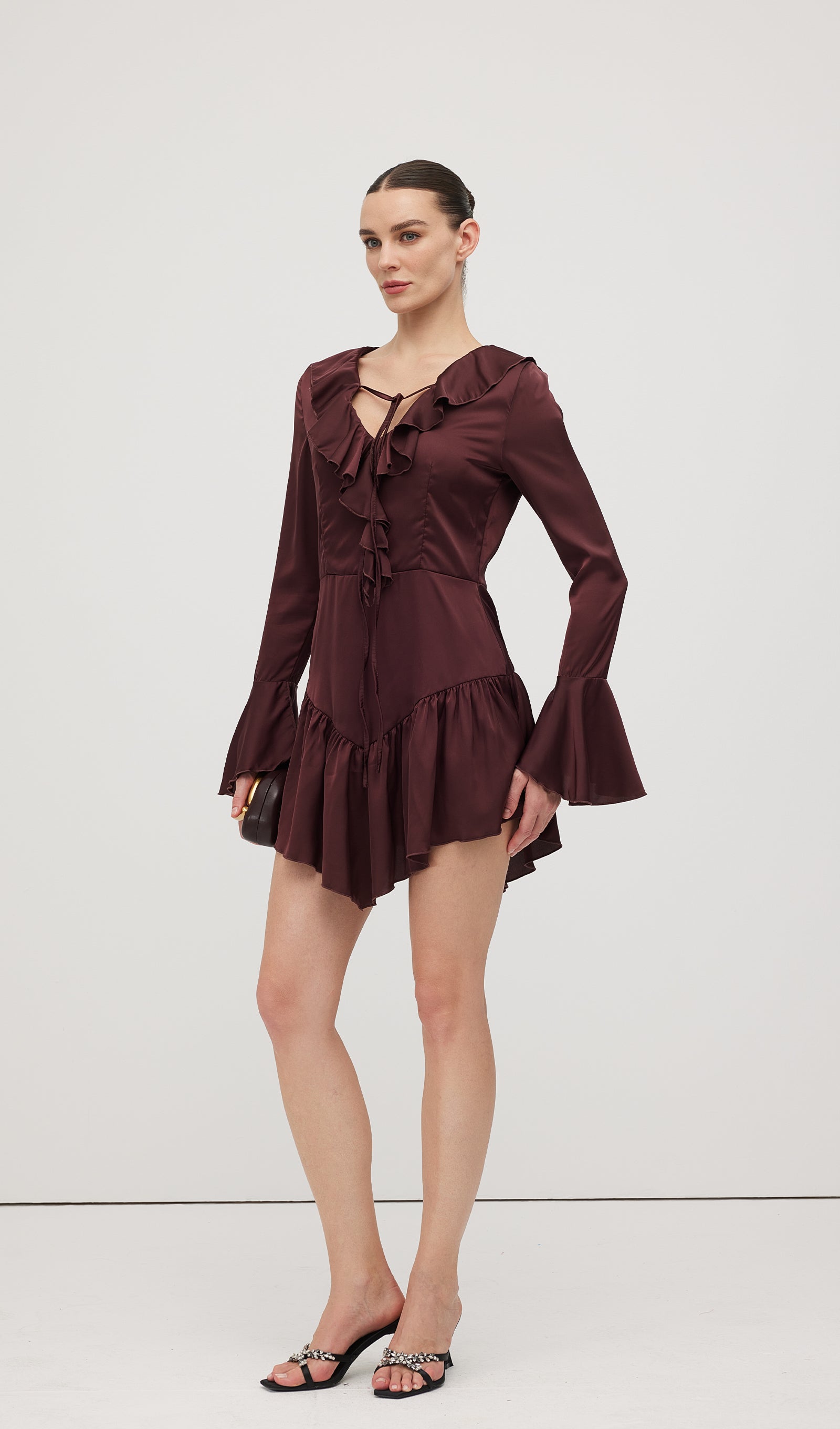 Ruffled Satin Mini Dress