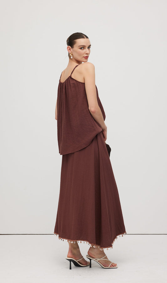 Cotton And Linen Lace Up Midi Skirt Sets