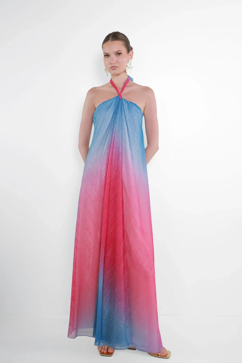 Halter Strapless Sleeveless Ombre Chiffon Dress
