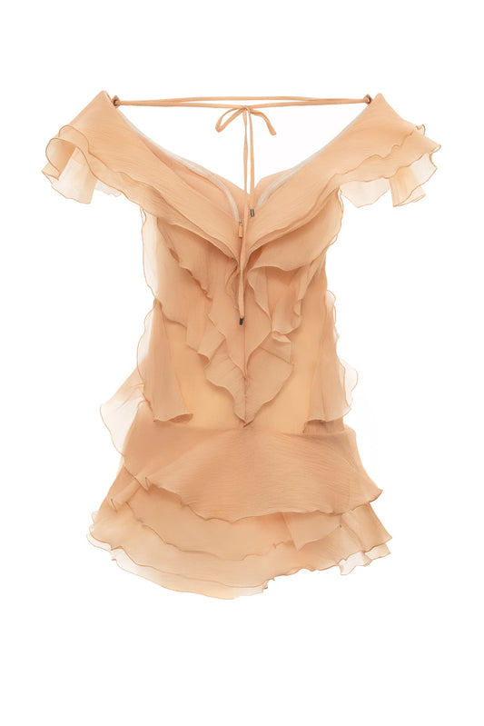 Theia Ruffle Layers Strapless Mini Dress In Beige