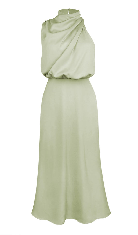 Asymmetric Satin Midi Dress