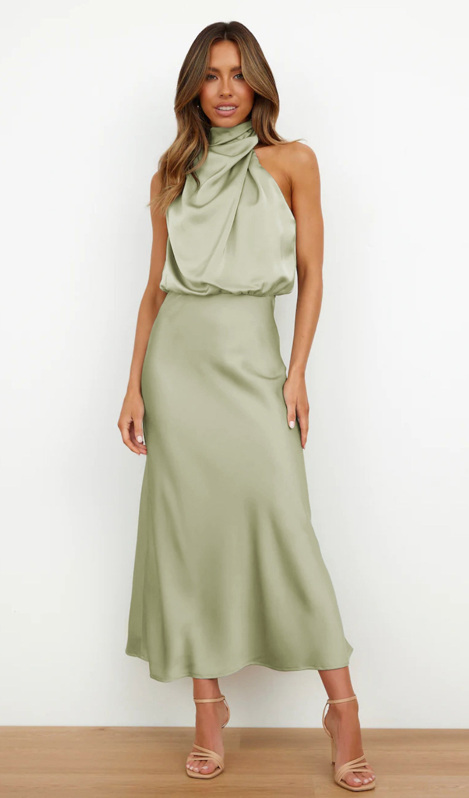 Asymmetric Satin Midi Dress
