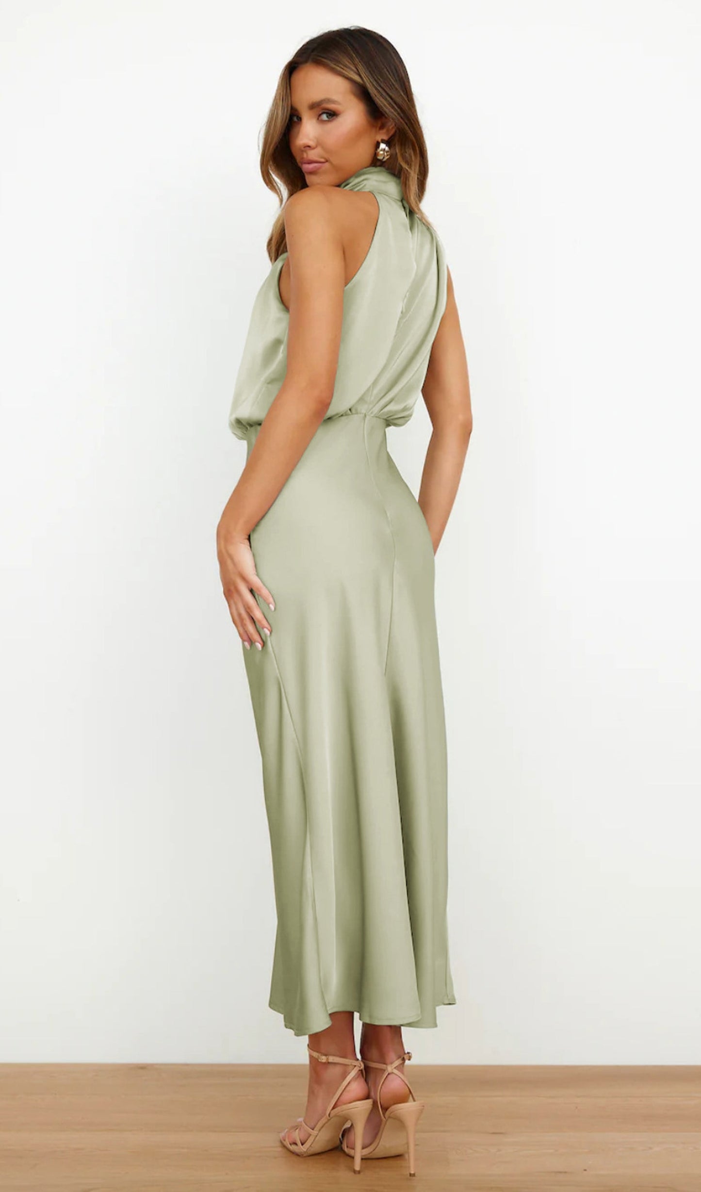 Asymmetric Satin Midi Dress
