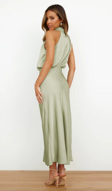 Asymmetric Satin Midi Dress