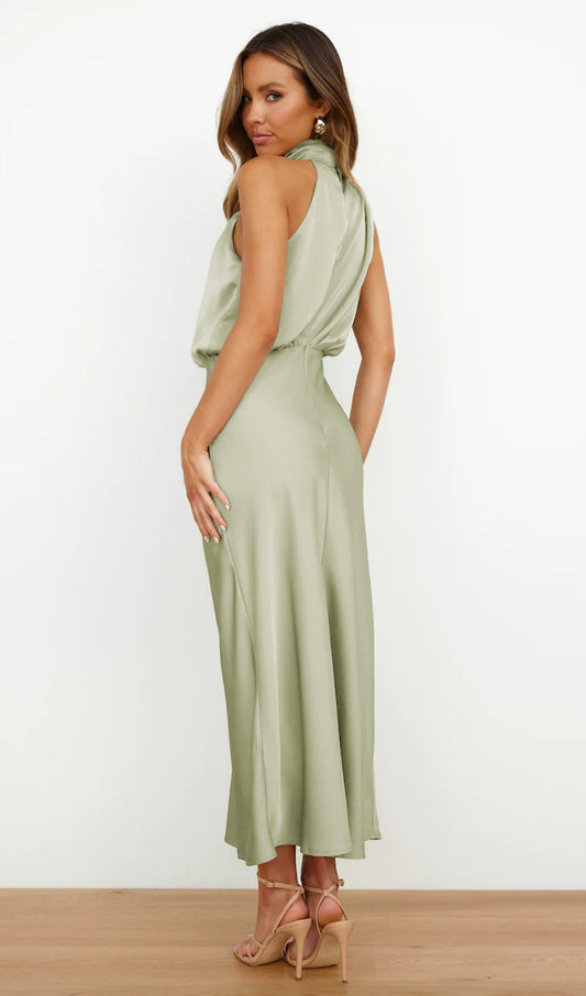 Asymmetric Satin Midi Dress