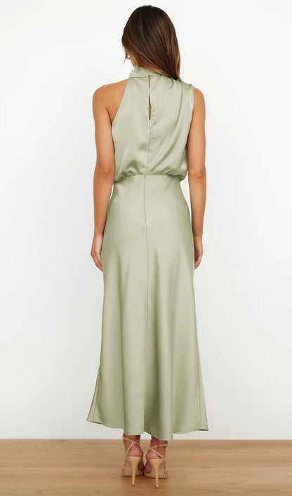 Asymmetric Satin Midi Dress
