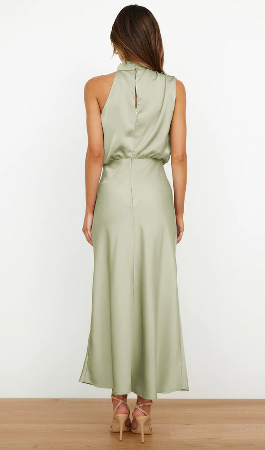 Asymmetric Satin Midi Dress