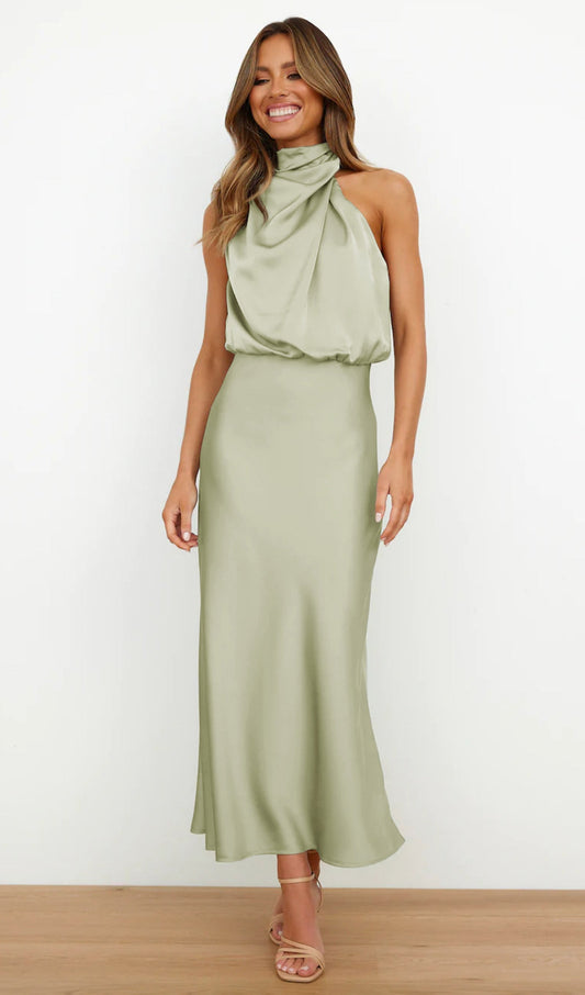 Asymmetric Satin Midi Dress