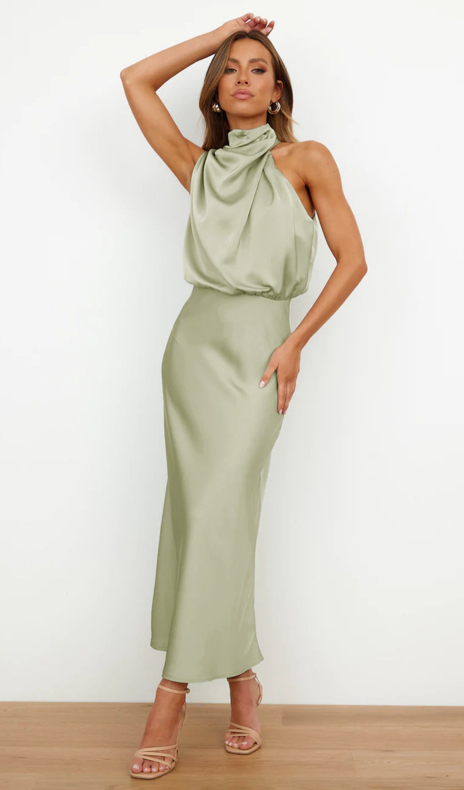 Asymmetric Satin Midi Dress