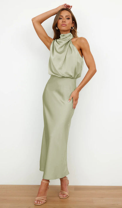 Asymmetric Satin Midi Dress
