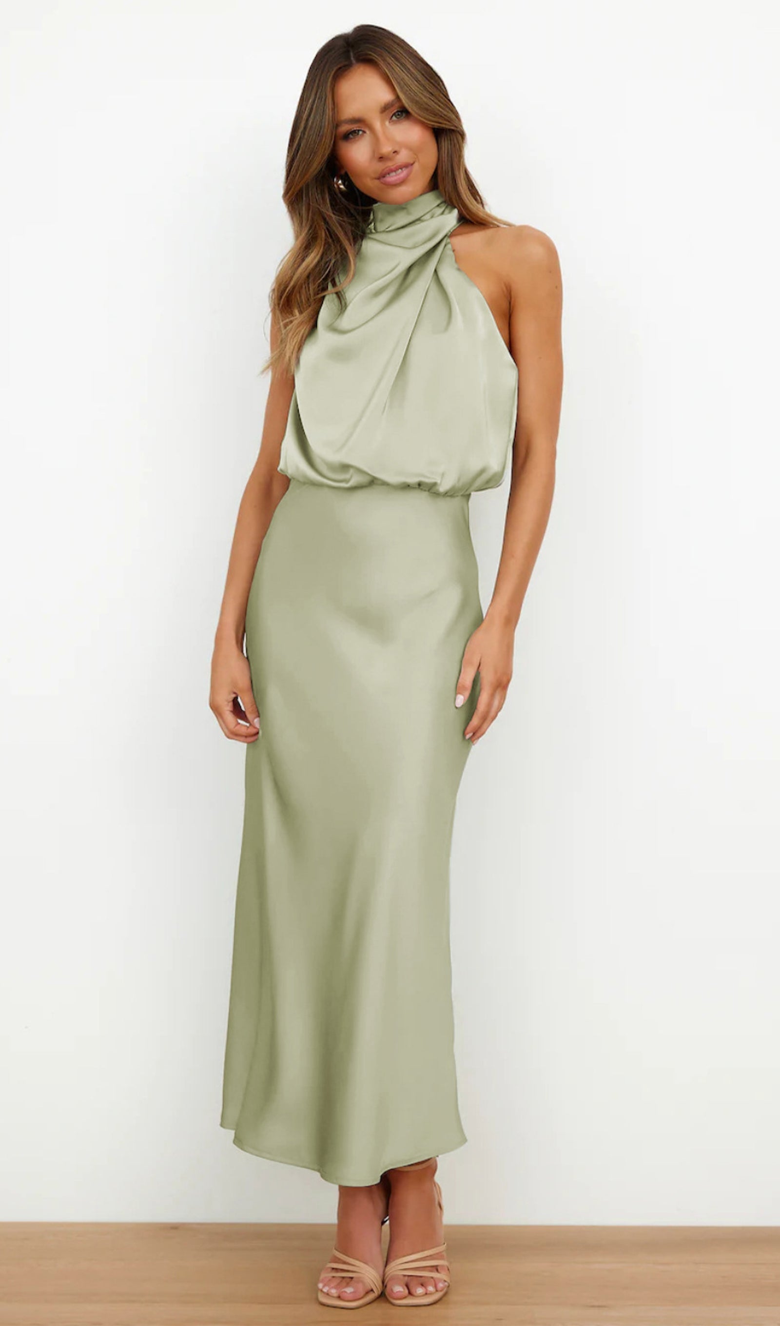 Asymmetric Satin Midi Dress