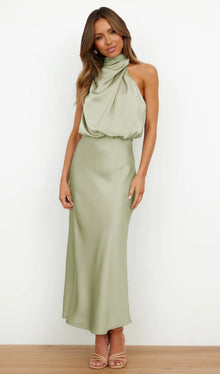 Asymmetric Satin Midi Dress