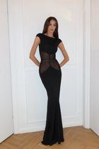 Boat-Neck Sleeveless Mesh Splicing Bodycon Dress