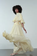 Mock-Neck Cape-Style Cap-Sleeve Top and Waist-Knot Skirt Two-Piece Set