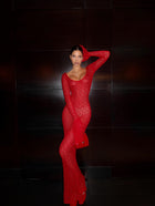 Crew Neck Ruffle Long Sleeve Knit Bodycon Dress