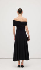 Off Shoulder Draped Midi Dress