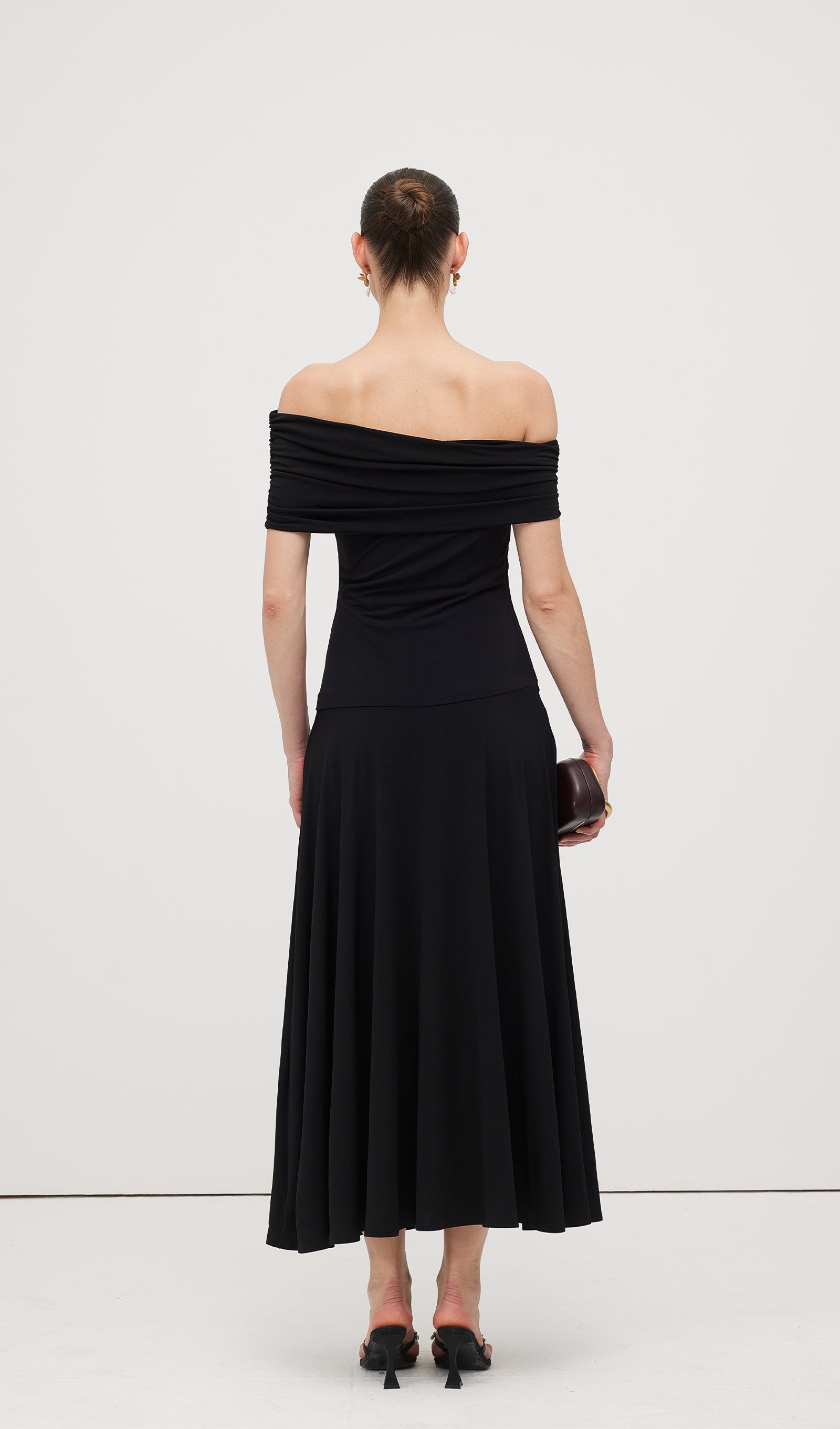 Off Shoulder Draped Midi Dress