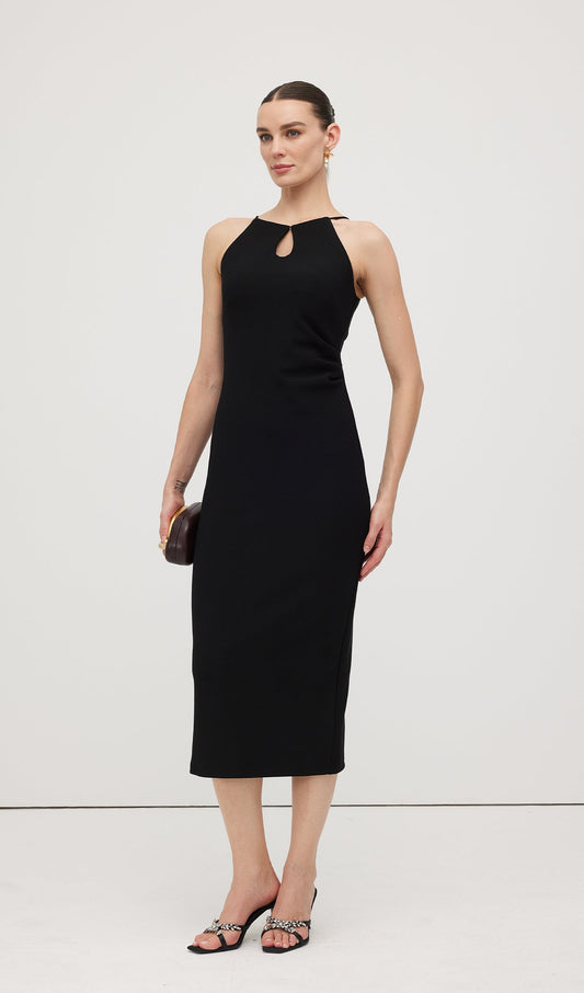 Solid Keyhole Cutout Midi Dress