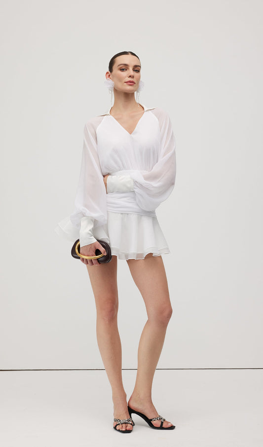 Solid Lantern Sleeve Mini Dress