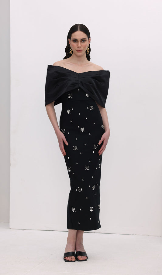 Off Shoulder Diamond Midi Dress