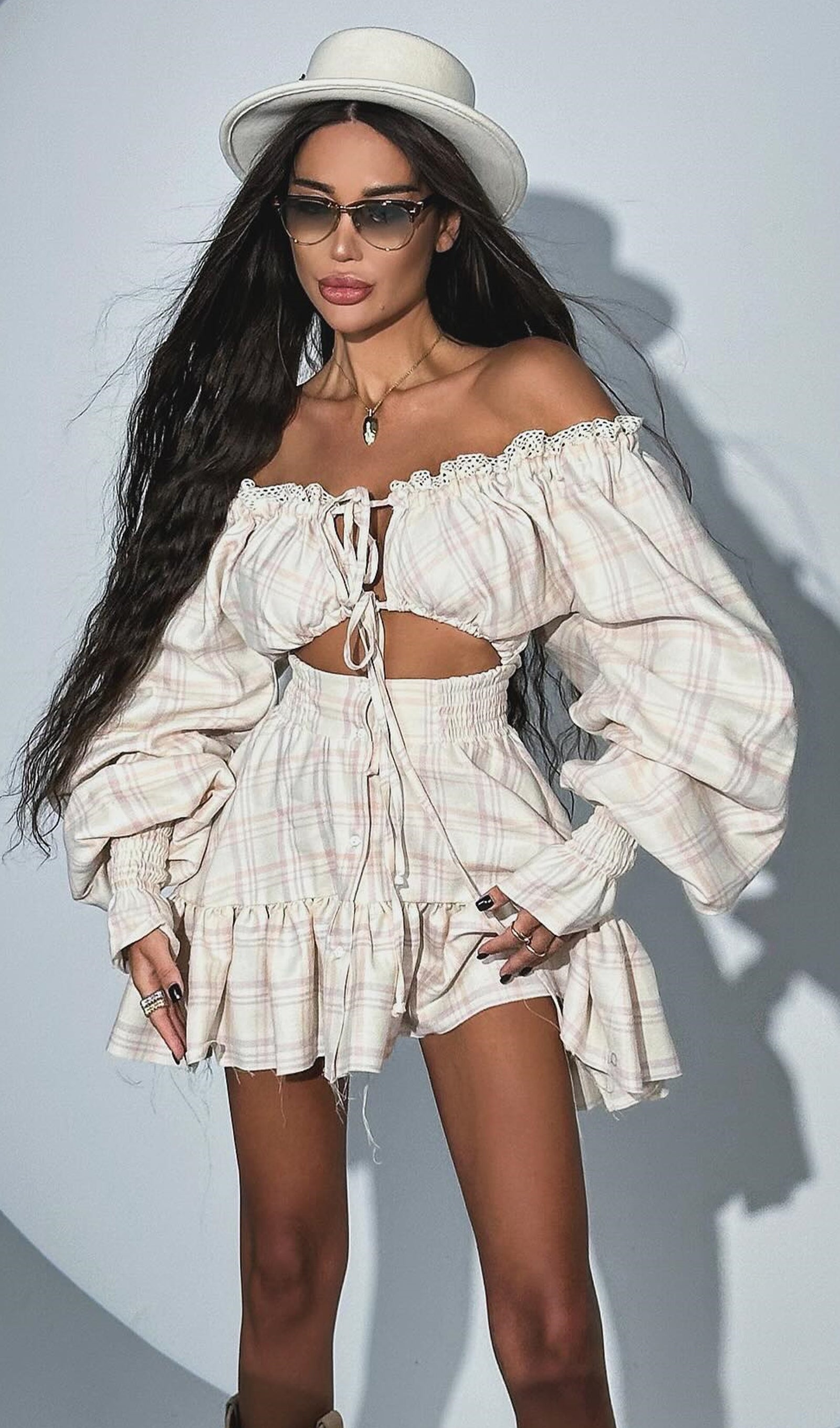 Lace Up Mini Dress Two Piece Set