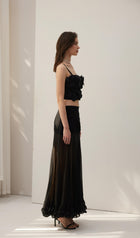 Ruffled Chiffon Maxi Skirt Black