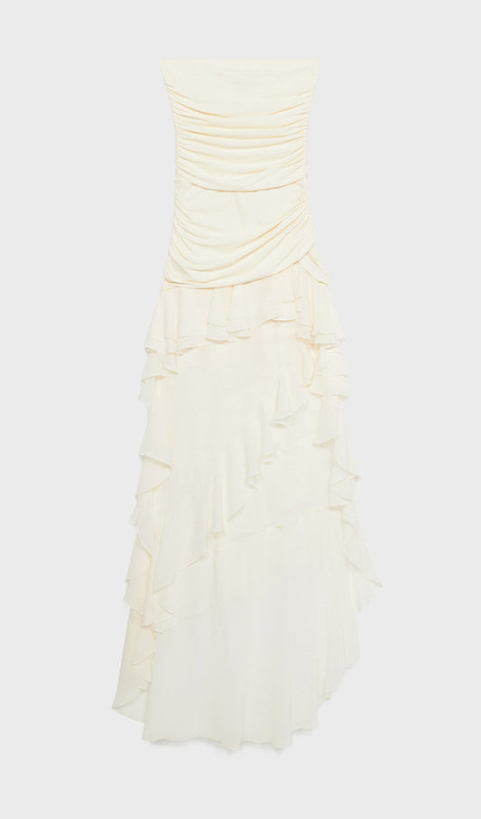 Bustier Chiffon Flounces Midi Dress