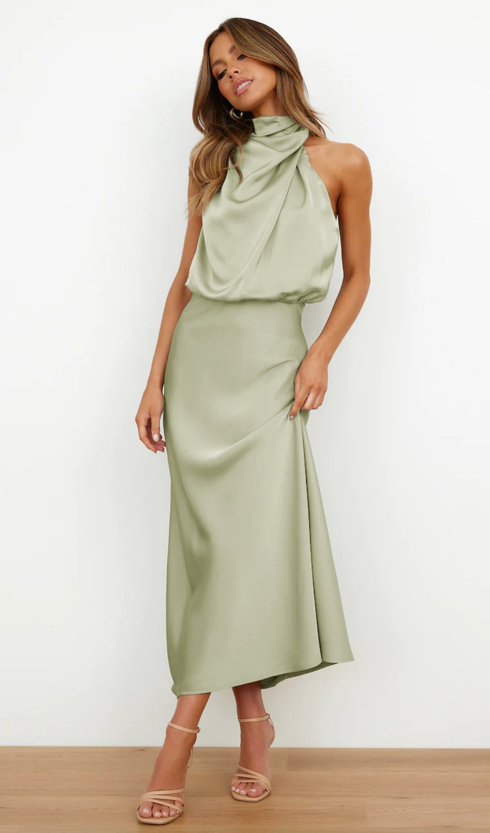 Asymmetric Satin Midi Dress