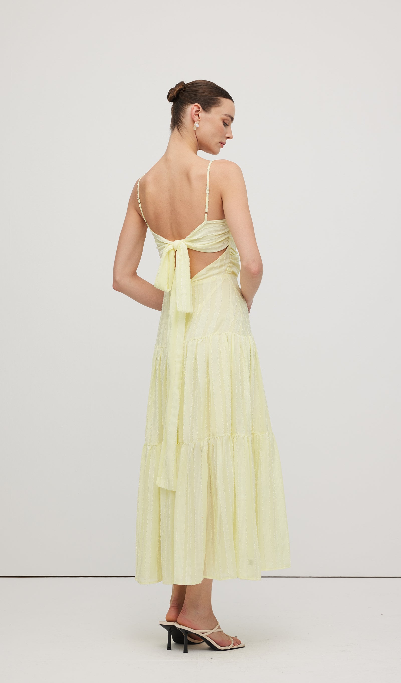 Pleated Backless Tiered Cami Midi Dress