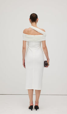 Asymmetric Off Shoulder Midi Dress