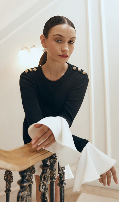 Knitted Contrasting Flounces Mini Dress