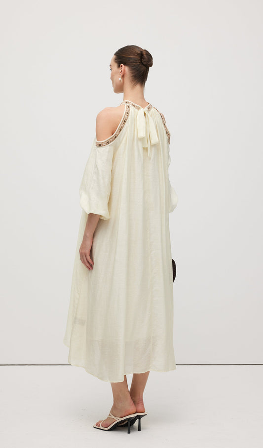 Embroidered Off Shoulder Midi Dress