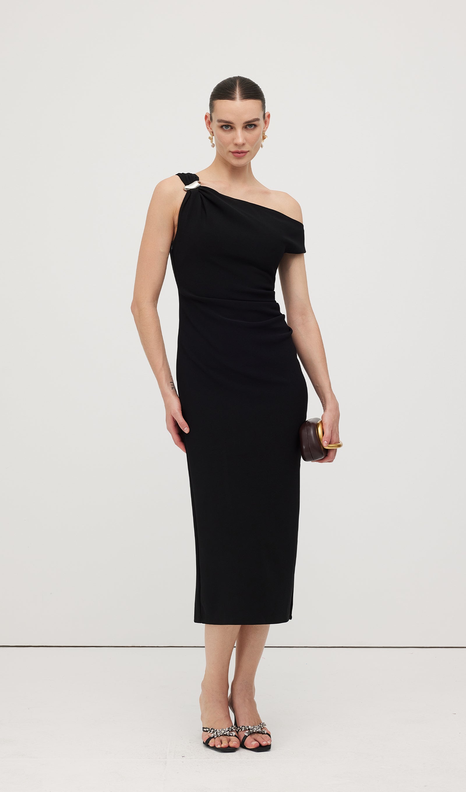 Asymmetric Metallic Midi Dress