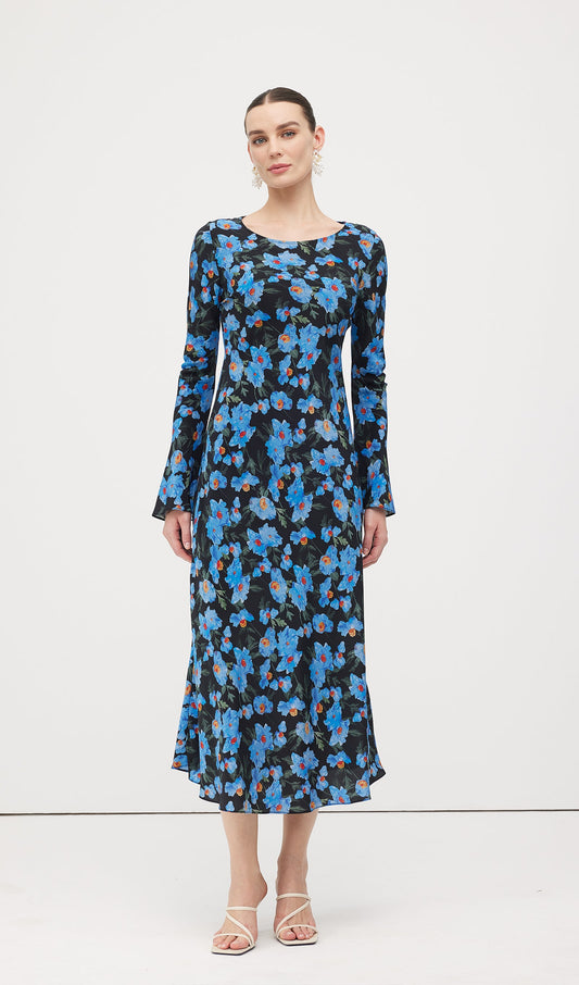 Floral Print Silk Midi Dress