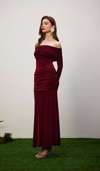 Jersey Draped Off-shoulder Maxi Dress