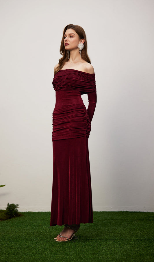 Jersey Draped Off-shoulder Maxi Dress
